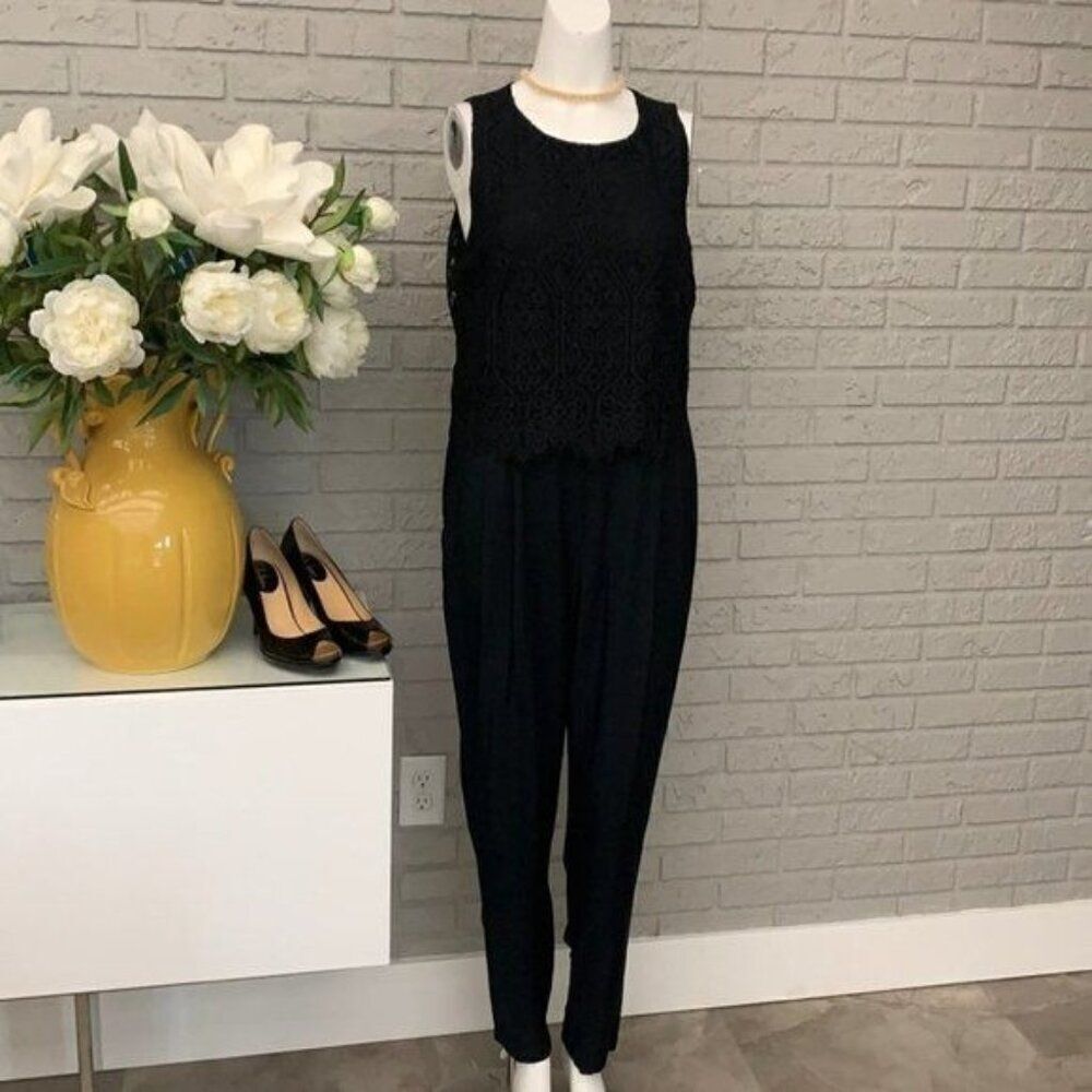Ann Taylor LOFT Women Black Lace Bodice Jumpsuit Size 6 NWT